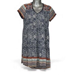 Knox Rose Women's V-Neck Boho Floral Dress Blue Size S Knee Length